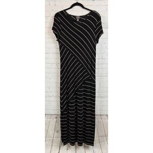CHICO'S TRAVELERS black beige T-shirt stripes stretch knit dress size 1 (M) NWOT